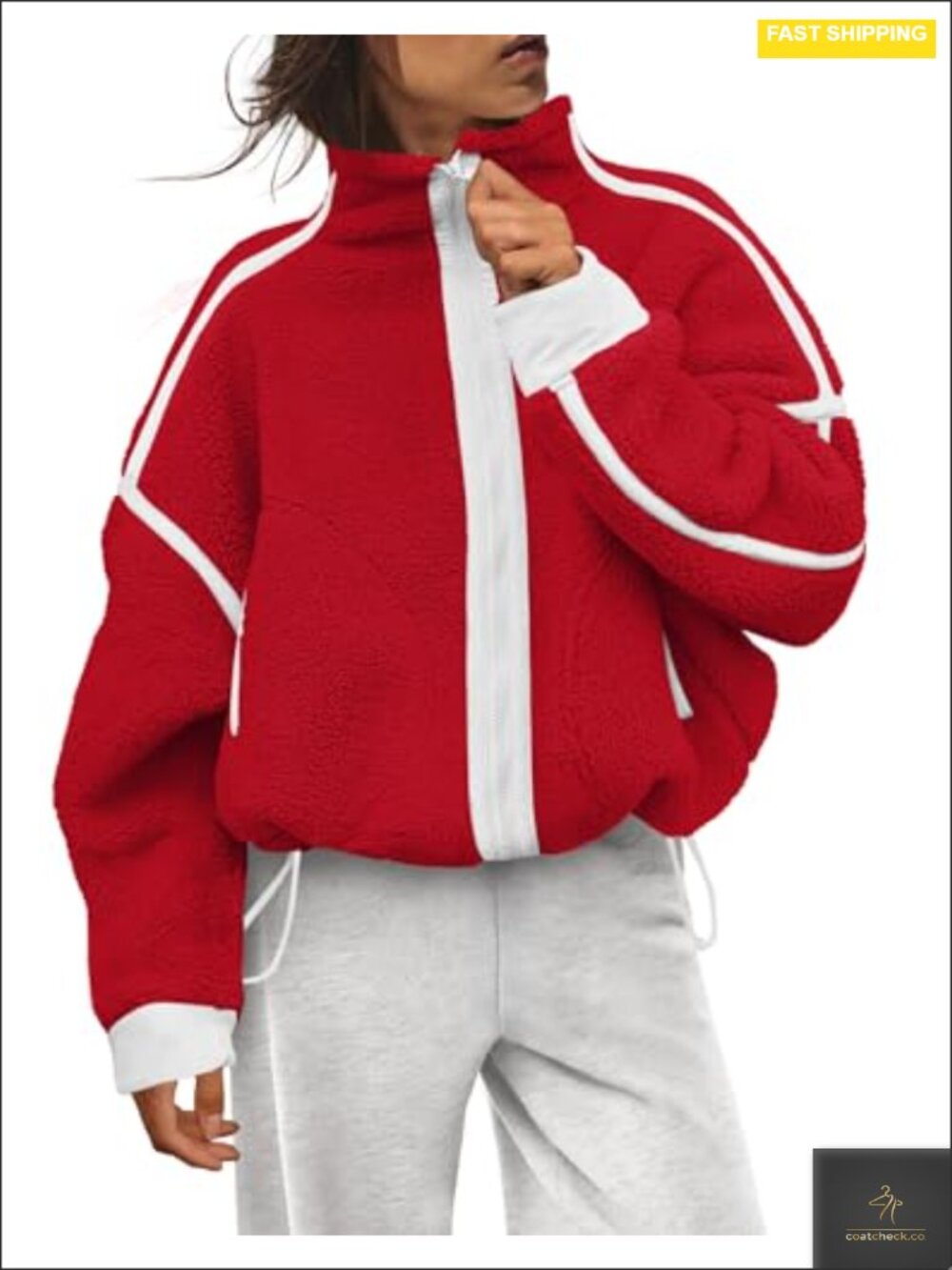 Women's Sherpa Fleece Zip Up Jacket Long Sleeve Warm Winter Outdoor